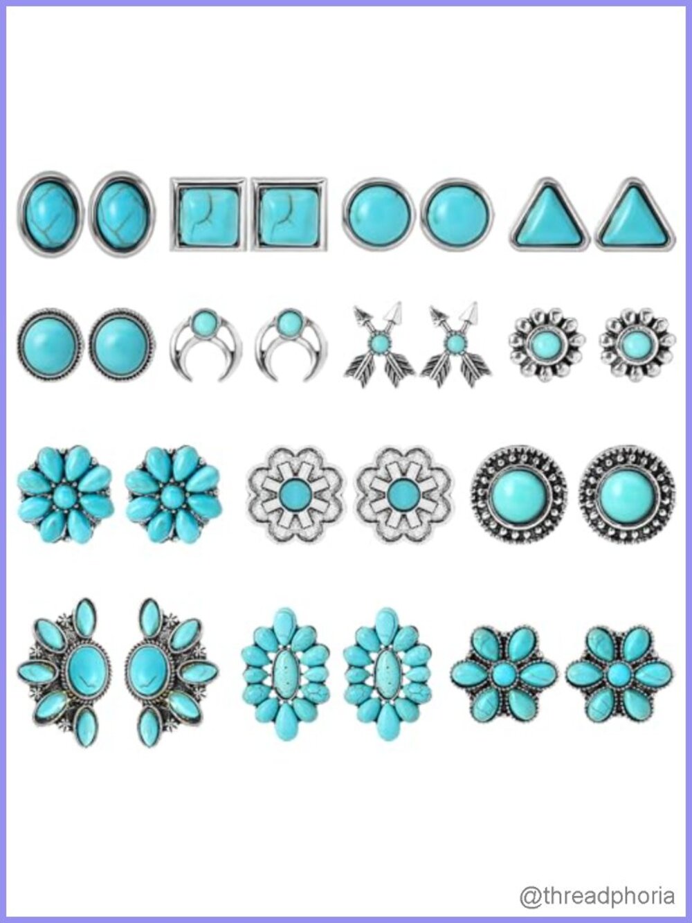 14 Pairs Turquoise Stud Earrings Stainless Steel Hypoallergenic
